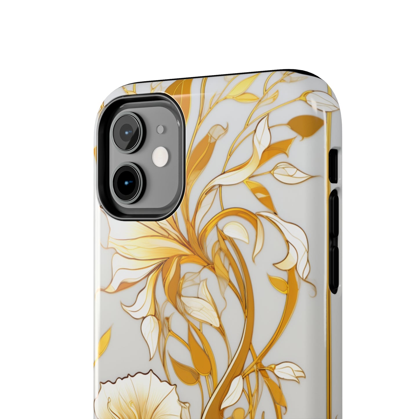 Gold floral Elegance: Art Deco Stained Glass iPhone Case | Vintage Glamour & Modern Protection for iPhone Models 11 through 14 Pro Max