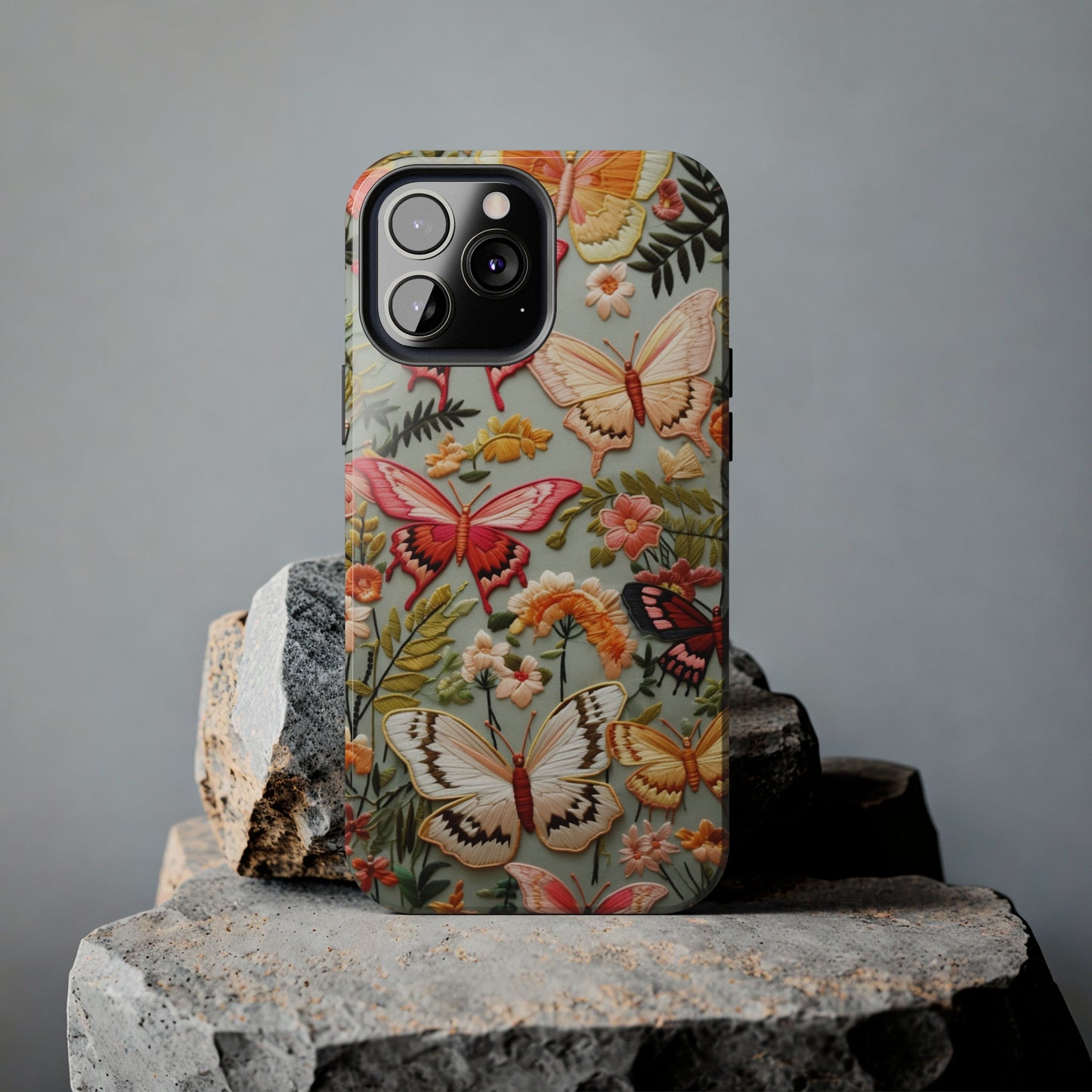 Embroidery Butterflies iPhone Case | Whimsical Elegance and Nature's Beauty in Handcrafted Detail