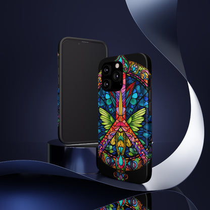 Peace Stained Glass Tough iPhone Case | Trippy Psychedelic Art Flowers Floral Aesthetic Retro iPhone 14 Plus 13 12 7 8 Se Trendy Hippie Boho