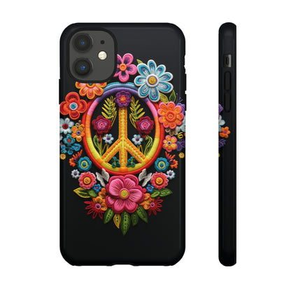 Peace Sign Embroidery Floral Hippie Style Phone Case