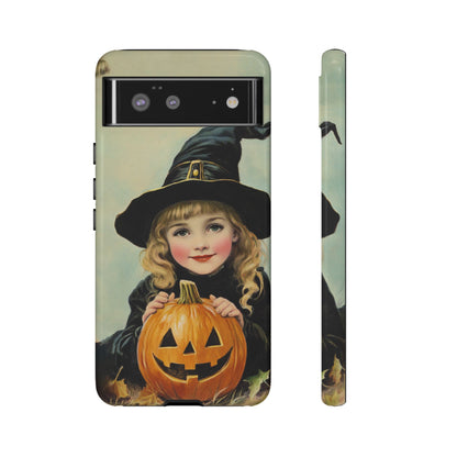 Vintage Halloween Card Witch and Jack-o'-lantern Phone Cover