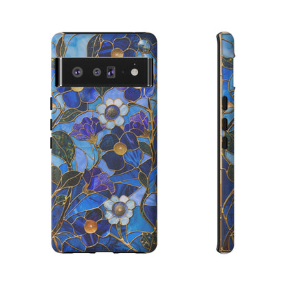 Blue Floral Stained Glass Gold Inlay Wild Flowers Phone Case