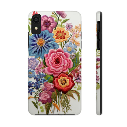 Embroidery Style Floral Aesthetic Flowers in Retro Vintage Tough Case iPhone Case