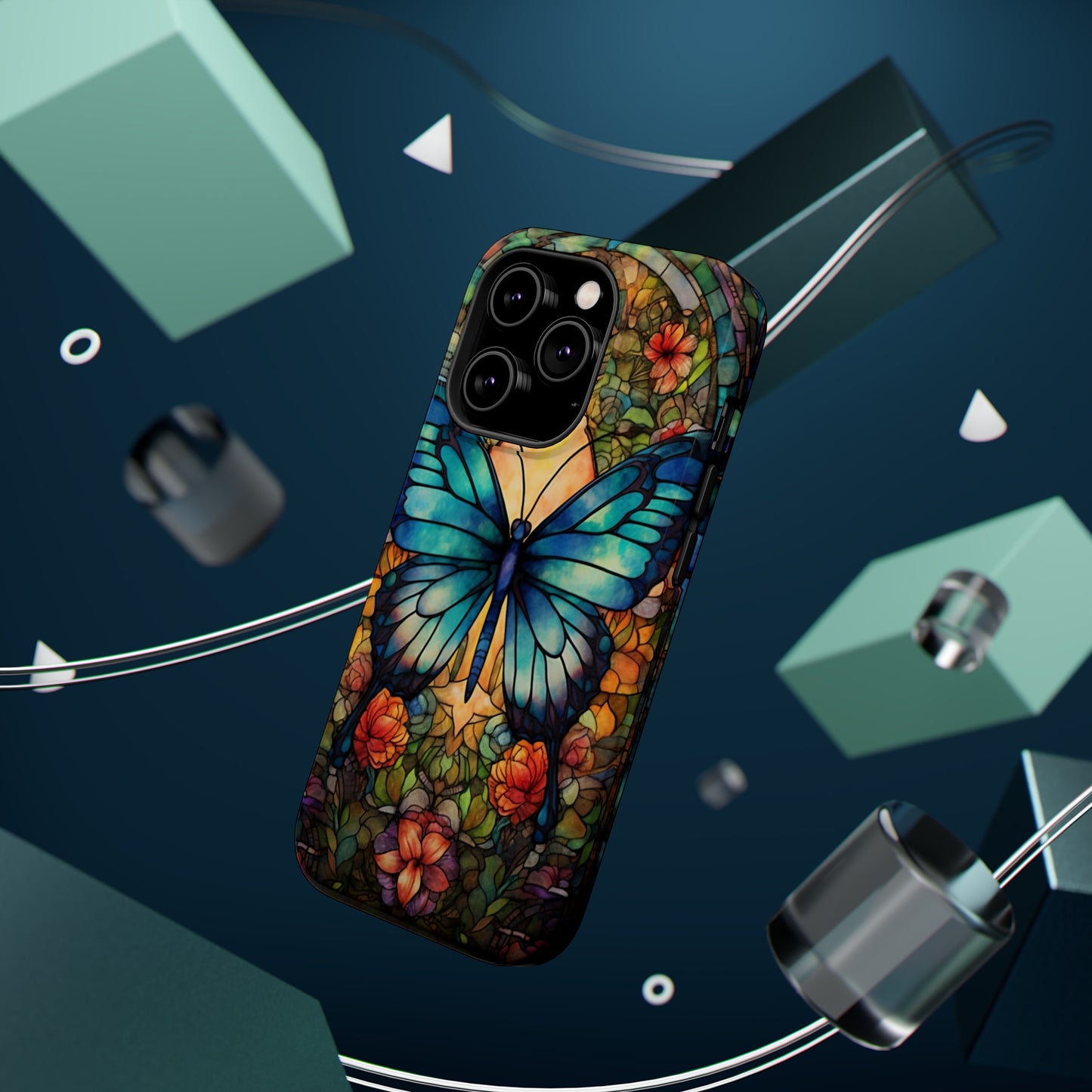 Butterfly Stained Glass MagSafe iPhone Case | Floral Aesthetic Art Retro Phone Tough Case iPhone 14 Plus 13 12 7 8 SE Hippie Boho Style