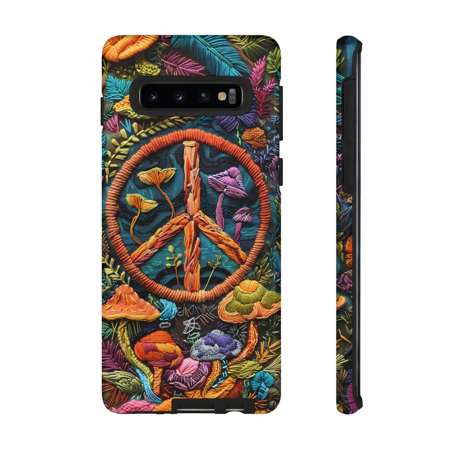 Embroidery Style Magic Mushrooms and Peace Sign Phone Case