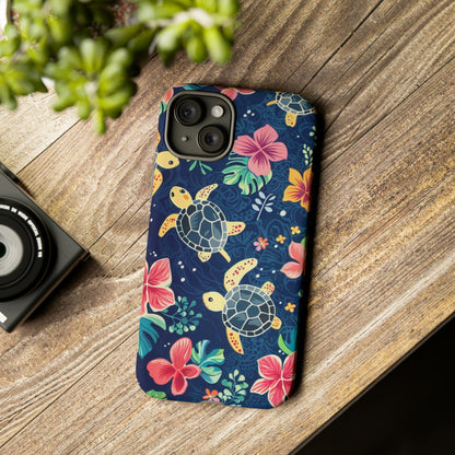 Undersea Floral Blue Sea Turtle Phone Case