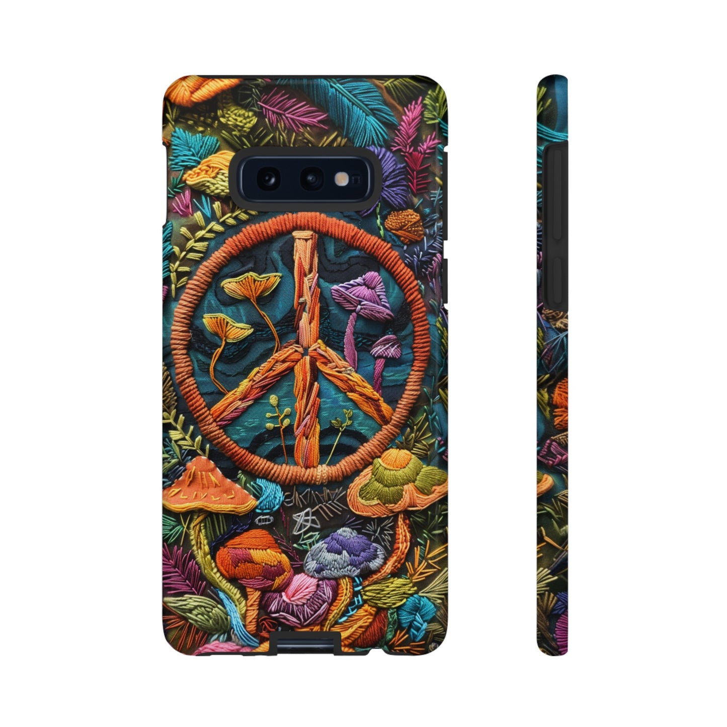 Embroidery Style Magic Mushrooms and Peace Sign Phone Case