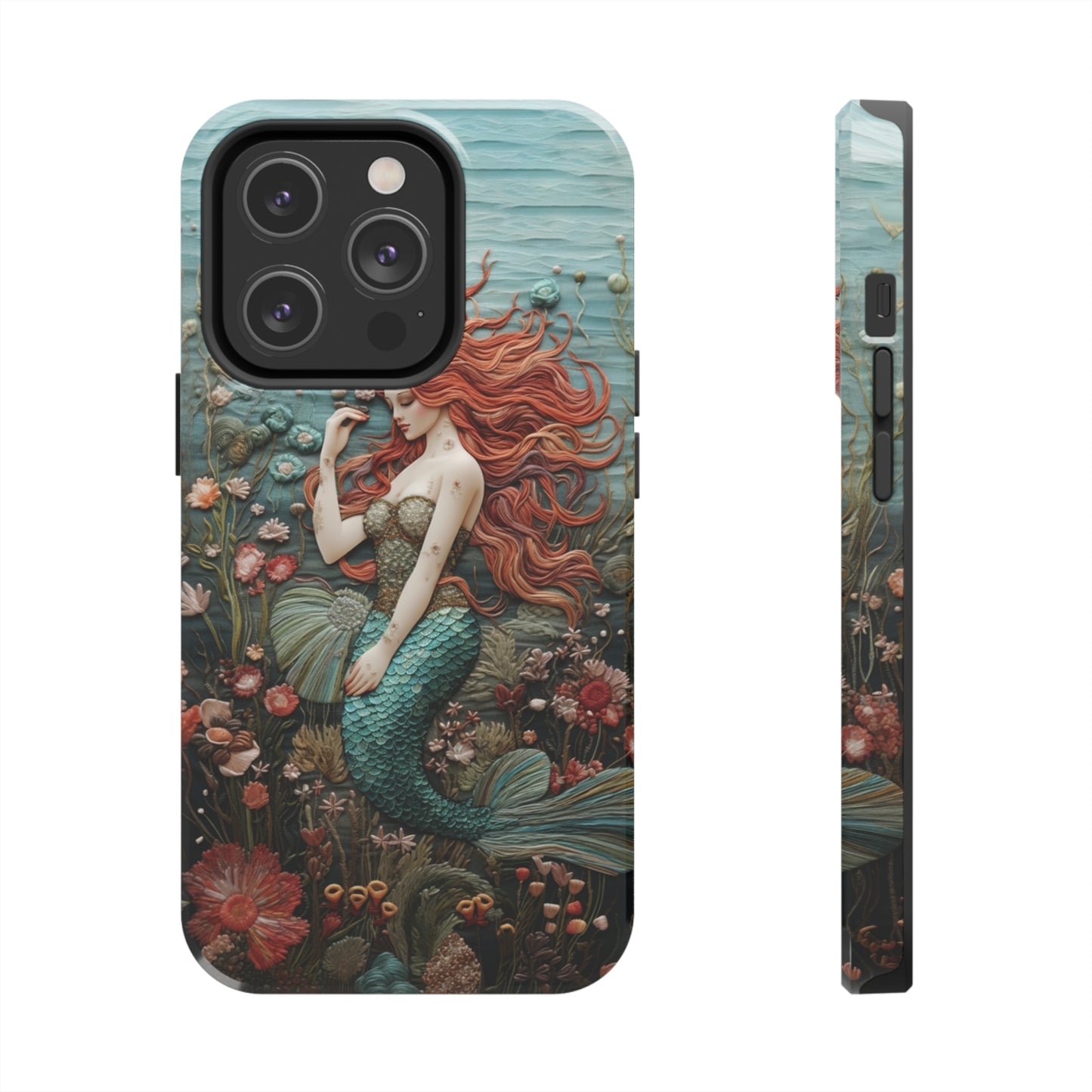 Siren's Song: Mermaid Elegance Apple Phone Case | Embroidery-Inspired iPhone Case