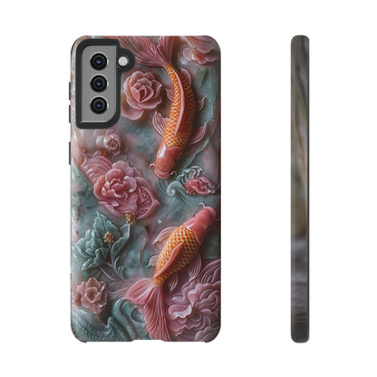 Pink Marble Fish Asian Jade Carving Koi Art Phone Case