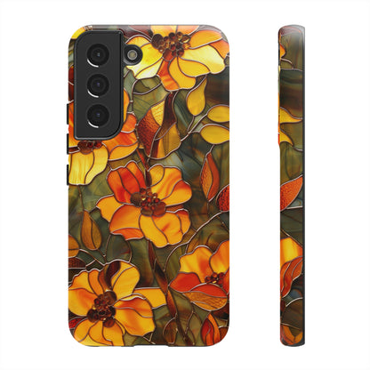 Orange Floral Phone Case Stained Glass Style