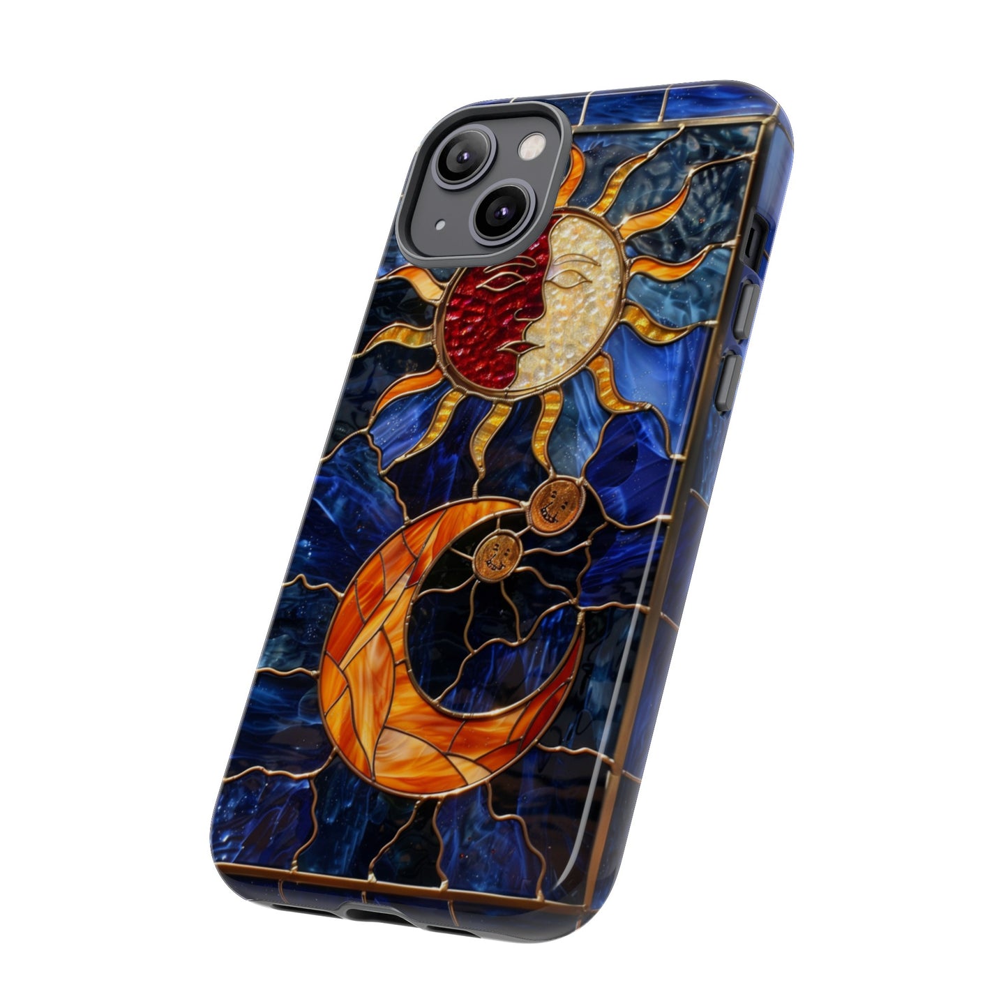 Celestial Stained Glass Moon and Stars iPhone 15 Case