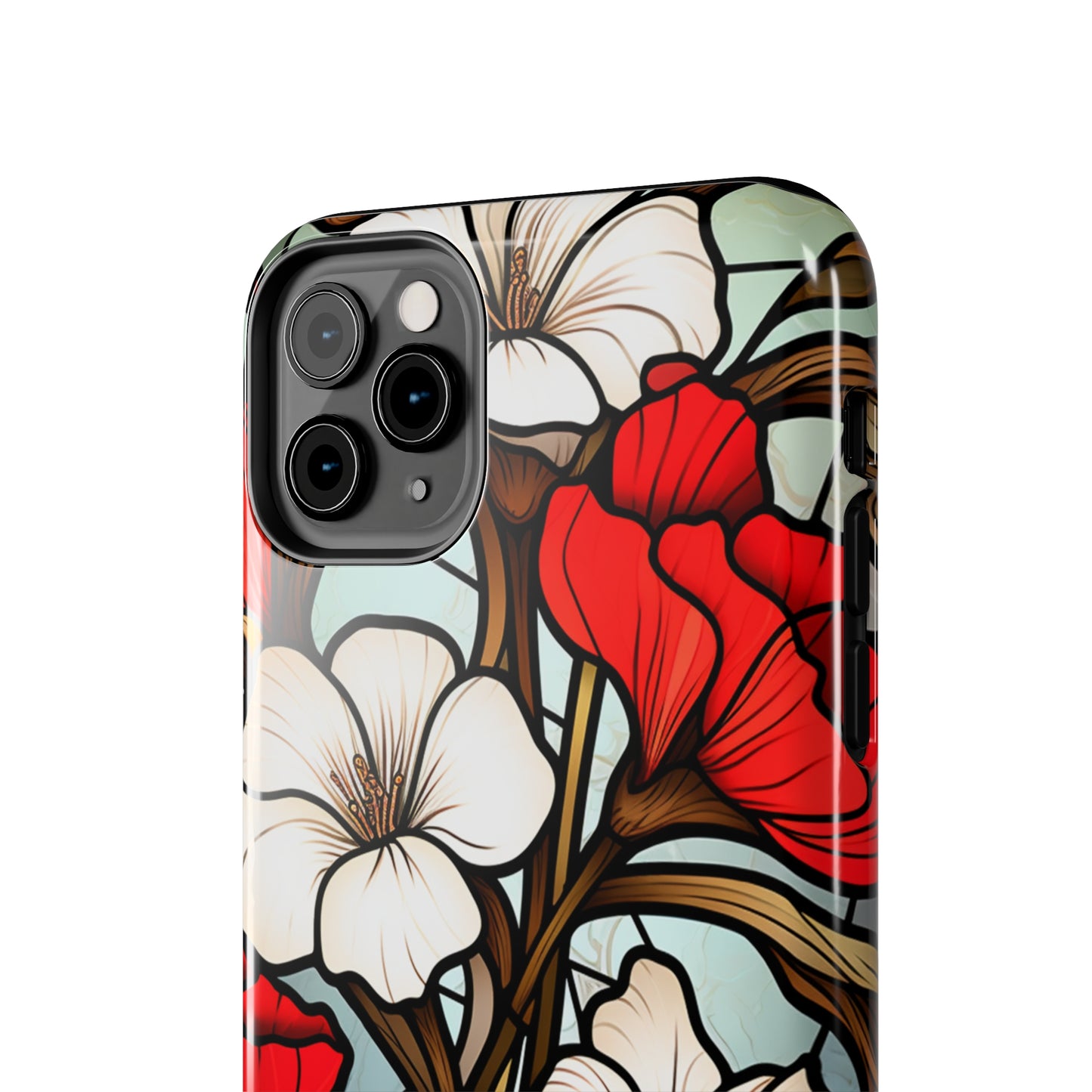 Red and White Floral Stained Glass iPhone Case