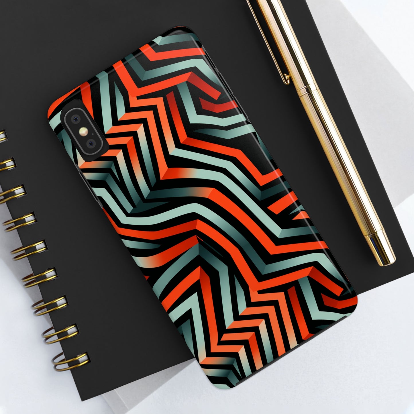 Abstract Wave Pattern Black, Blue, and Orange Psychedelic Tough iPhone Case | Embrace Vibrant Style and Reliable Protection