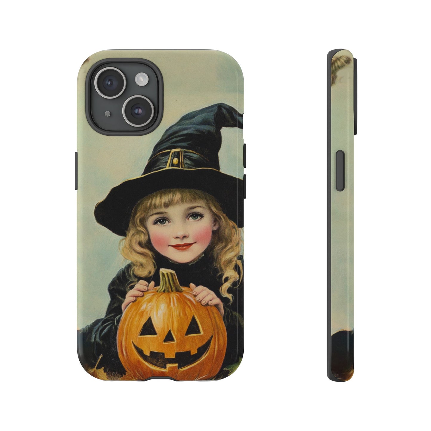 Vintage Halloween Card Witch and Jack-o'-lantern Phone Cover