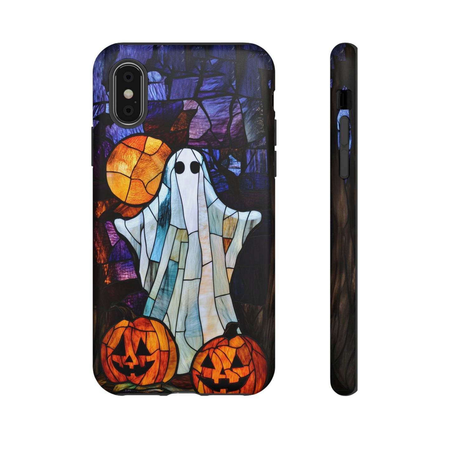 Stained Glass Halloween Ghost and Jack-o'-Lanterns Phone Cover