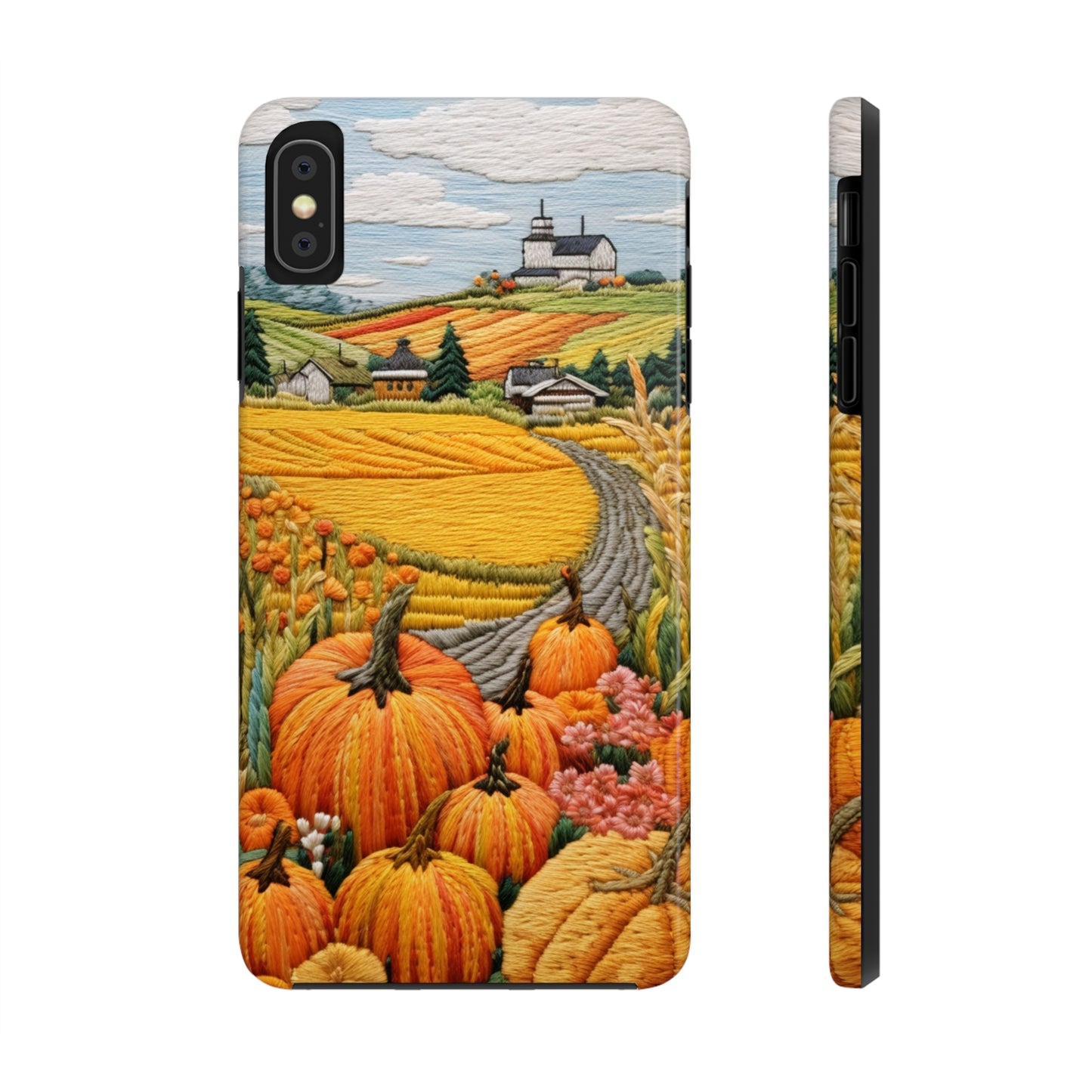 Harvest Hues: Halloween Pumpkin Patch | Embroidered Landscape for iPhone Range