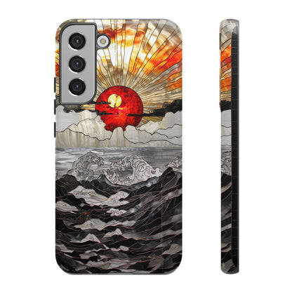 Japanese Rising Sun Phone Case Stained Glass Ocean Wave Phone Cover iPhone 15 Case