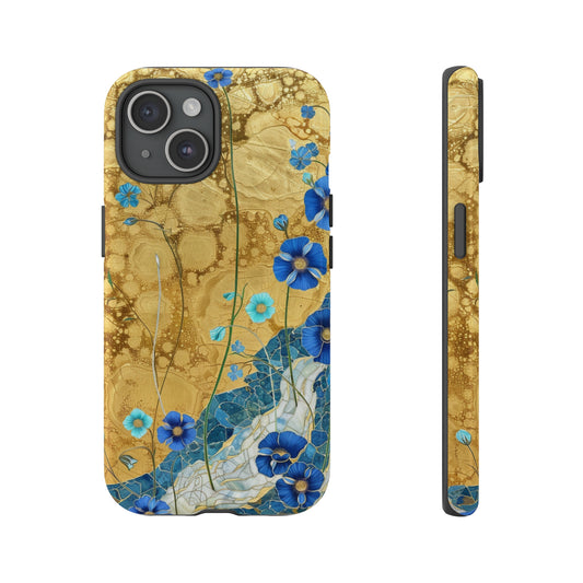 Forget Me Nots Gold Color Splash Floral Design Phone Case