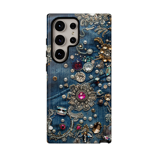 Blue Jean Queen rhinestone phone case for iPhone 15
