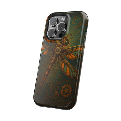 Eco-friendly steampunk dragonfly art phone case in glossy and matte finishes