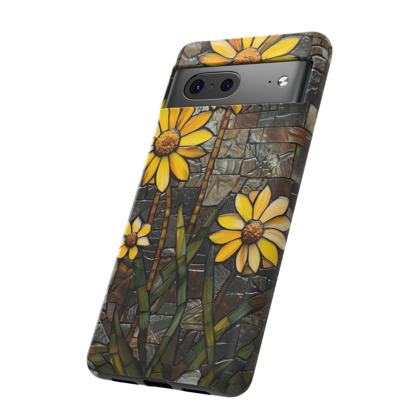 Yellow and Gold Daisy Mosaic Stained Glass Phone Case for iPhone 15, 14, Pro Max, 13, 12 & Samsung Galaxy S23, S22, S21, Google Pixel