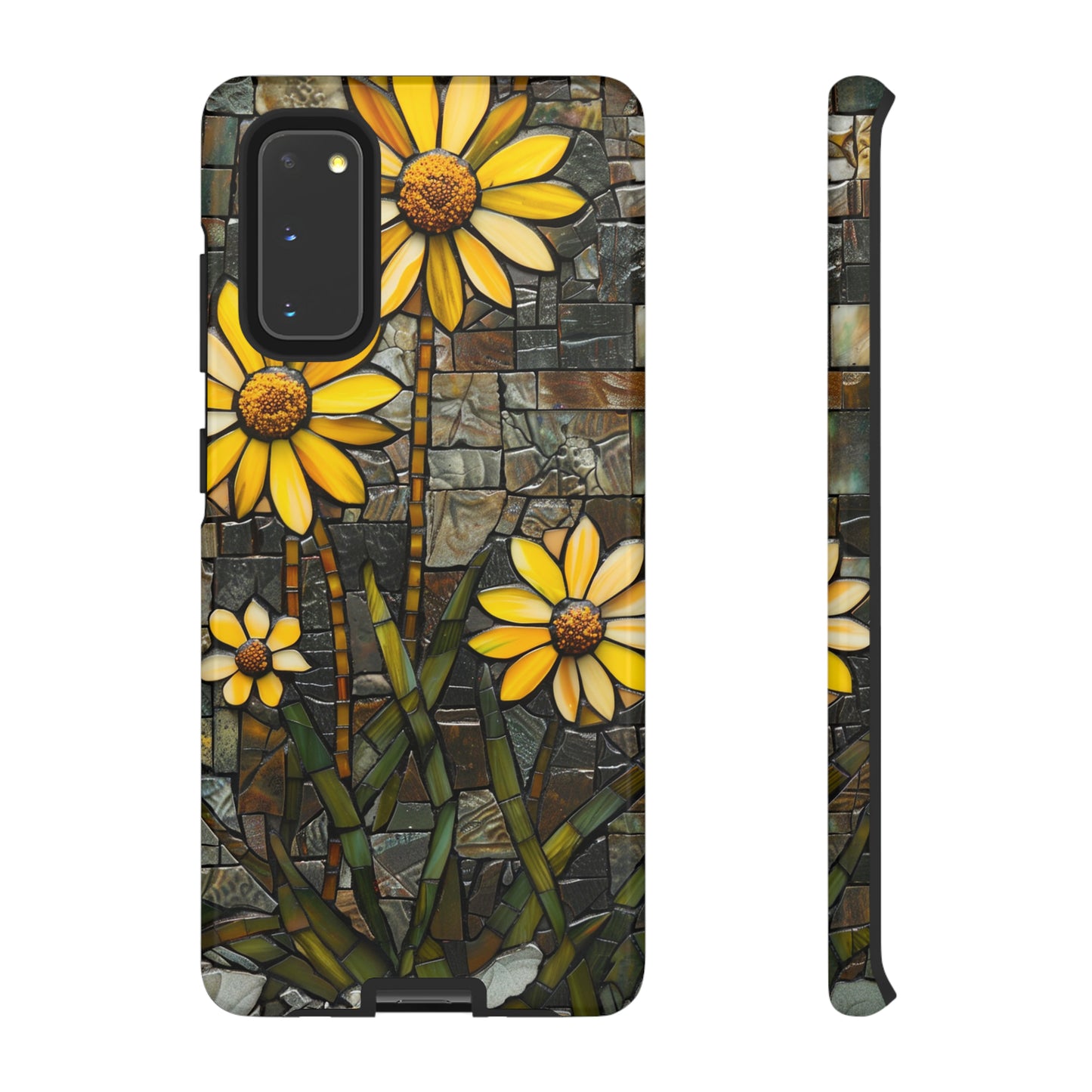 Yellow and Gold Daisy Mosaic Stained Glass Phone Case for iPhone 15, 14, Pro Max, 13, 12 & Samsung Galaxy S23, S22, S21, Google Pixel