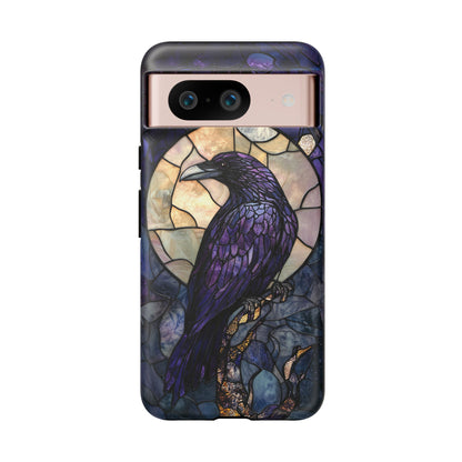 Halloween Phone Case Purple Raven Stained Glass Style Spooky Moon Phone Cover