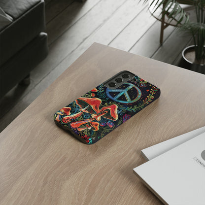 Embroidery Style Magic Mushrooms and Peace Sign Phone Case