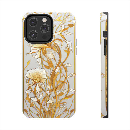 Gold floral Elegance: Art Deco Stained Glass iPhone Case | Vintage Glamour & Modern Protection for iPhone Models 11 through 14 Pro Max