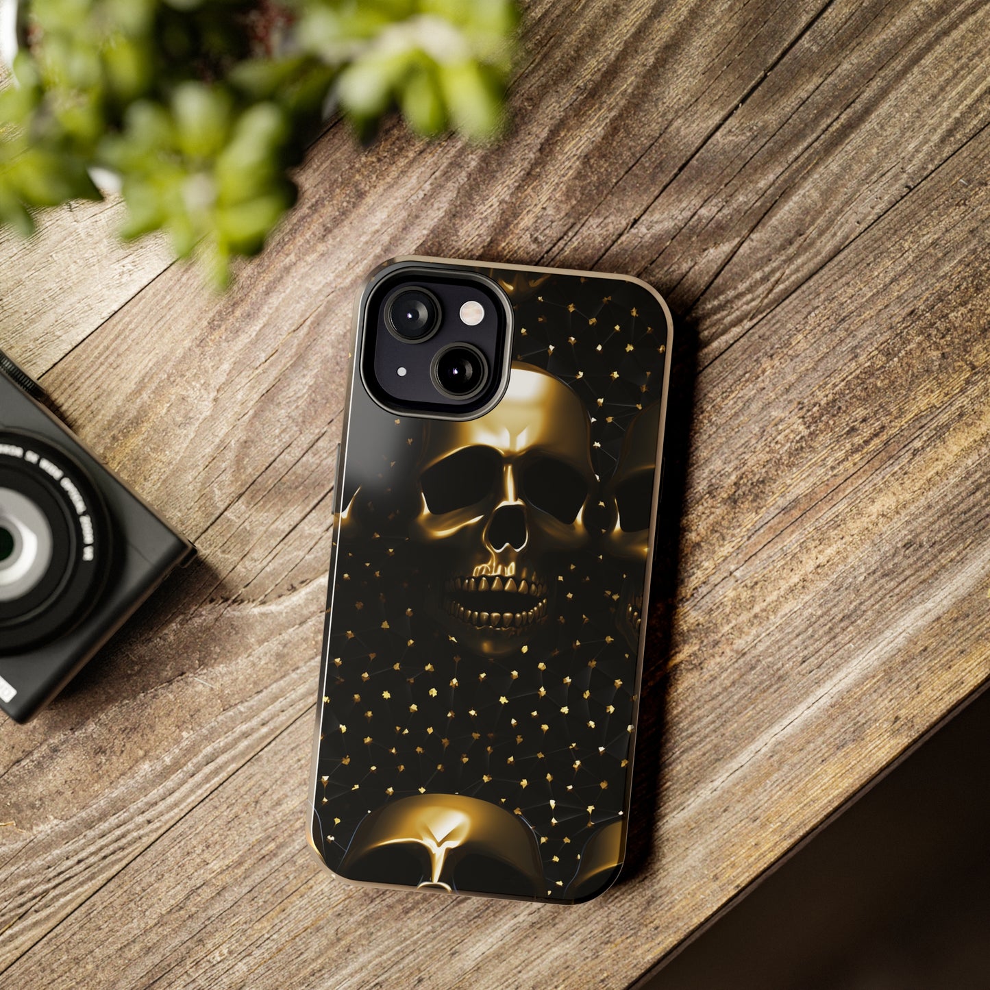 iPhone Tough Case | Dark Decadence: Gothic Gold Skulls and Studs  | Unveil Your Edgy Elegance