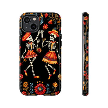 Dead Can Dance, iPhone 15 case, Floral Embroidery Skeletons | Whimsical Dance of the Departed for Google Pixel, iPhone & Samsung Galaxy