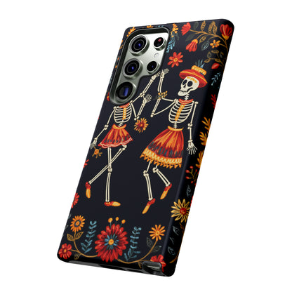 Dead Can Dance, iPhone 15 case, Floral Embroidery Skeletons | Whimsical Dance of the Departed for Google Pixel, iPhone & Samsung Galaxy