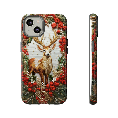 Embroidery Christmas Deer Floral Phone Case