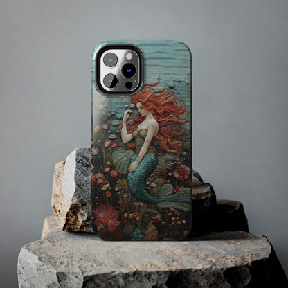 Siren's Song: Mermaid Elegance Apple Phone Case | Embroidery-Inspired iPhone Case