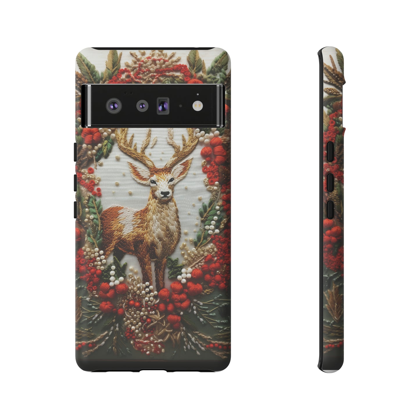 Embroidery Christmas Deer Floral Phone Case