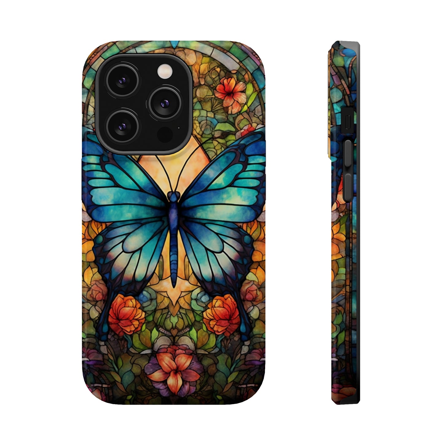 Butterfly Stained Glass MagSafe iPhone Case | Floral Aesthetic Art Retro Phone Tough Case iPhone 14 Plus 13 12 7 8 SE Hippie Boho Style