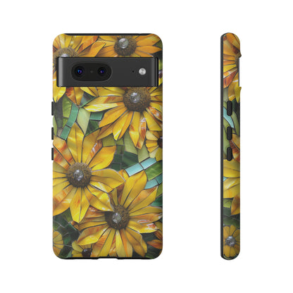 Yellow and Gold Daisy Mosaic Stained Glass Phone Case for iPhone 15, 14, Pro Max, 13, 12 & Samsung Galaxy S23, S22, S21, Google Pixel