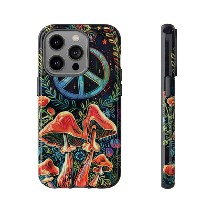 Embroidery Style Magic Mushrooms and Peace Sign Phone Case