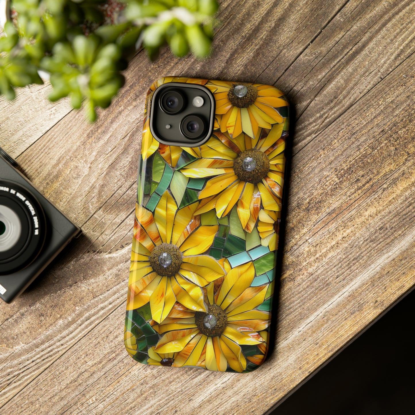 Yellow and Gold Daisy Mosaic Stained Glass Phone Case for iPhone 15, 14, Pro Max, 13, 12 & Samsung Galaxy S23, S22, S21, Google Pixel