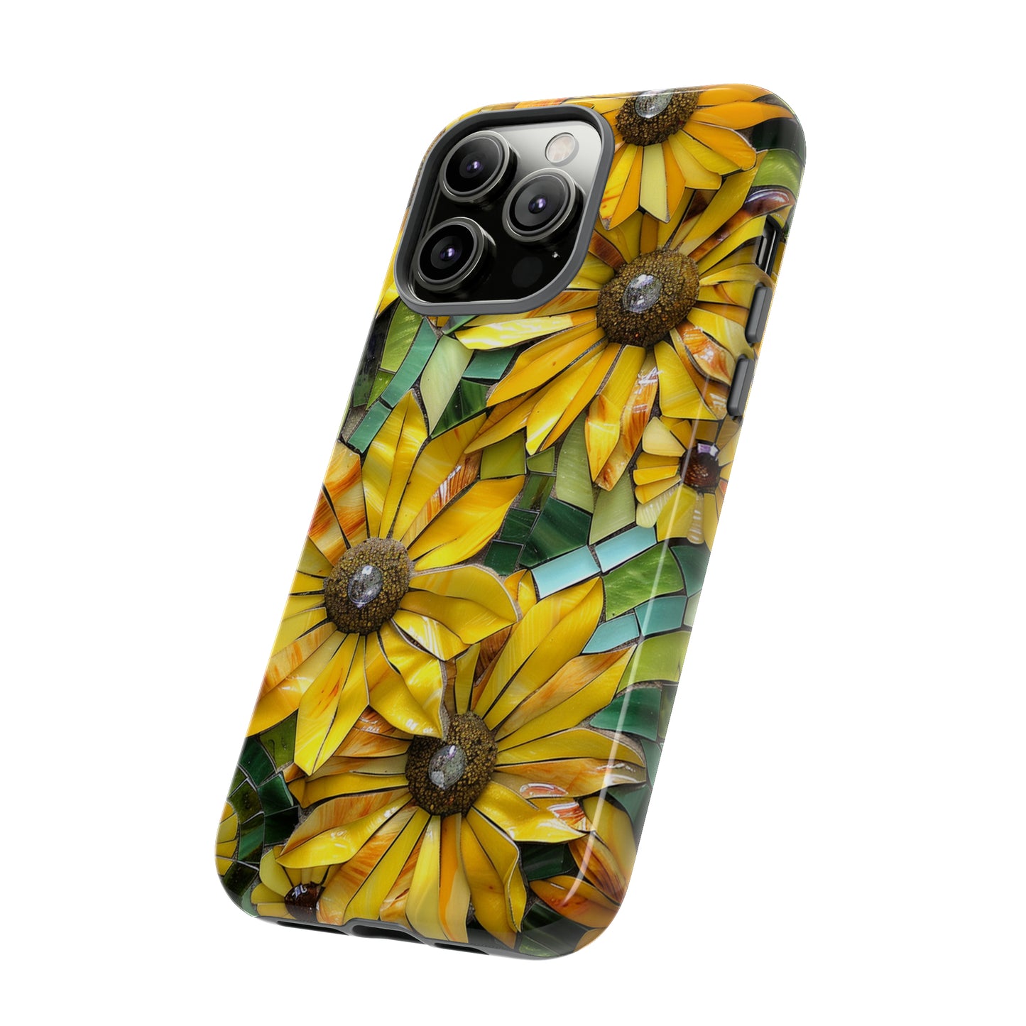 Yellow and Gold Daisy Mosaic Stained Glass Phone Case for iPhone 15, 14, Pro Max, 13, 12 & Samsung Galaxy S23, S22, S21, Google Pixel