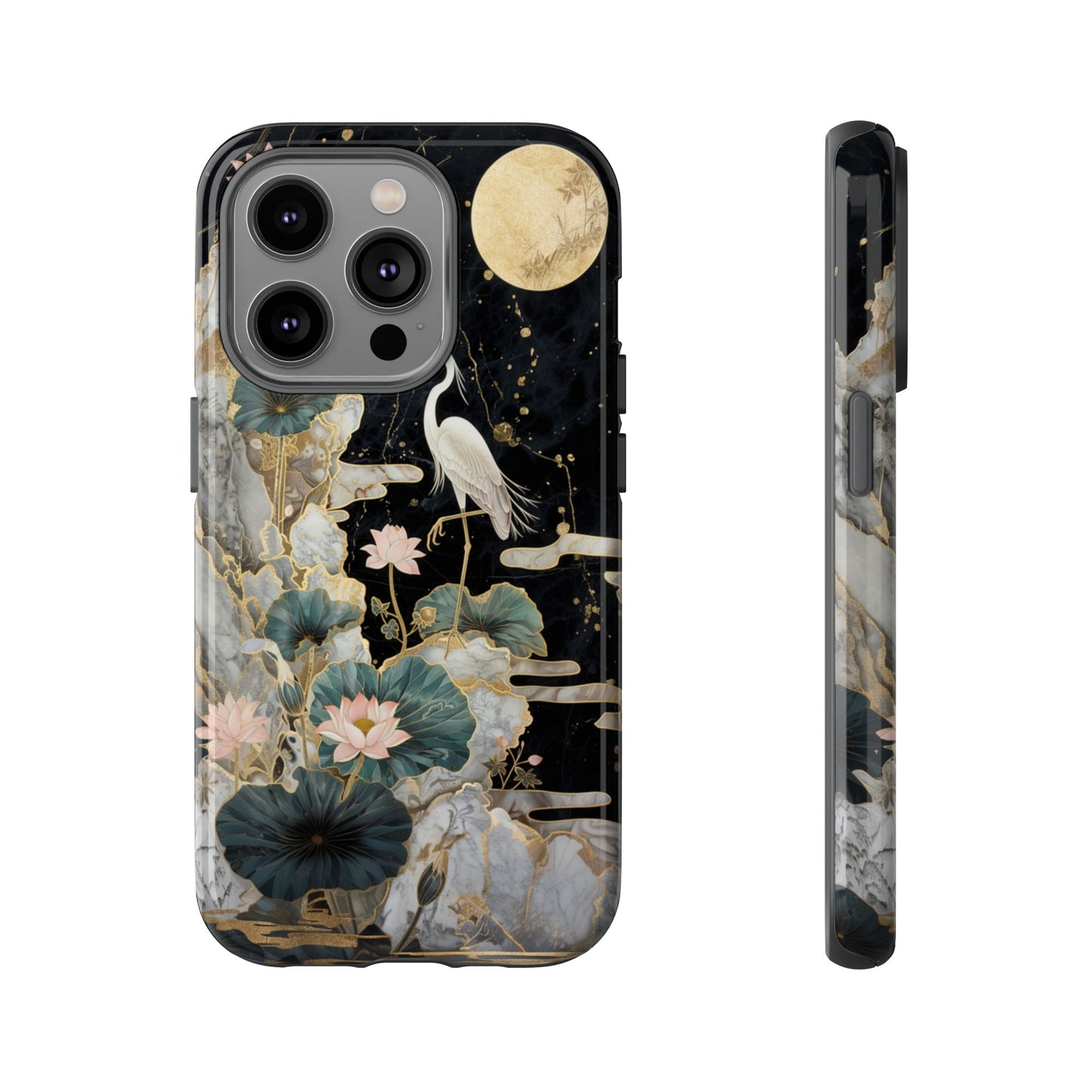 Heron and Moon Floral Zen Art Phone Case