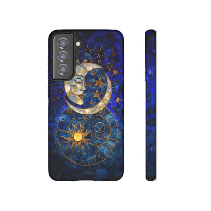 Celestial Stained Glass Moon and Stars Phone Case, Night Sky iPhone 15 Case