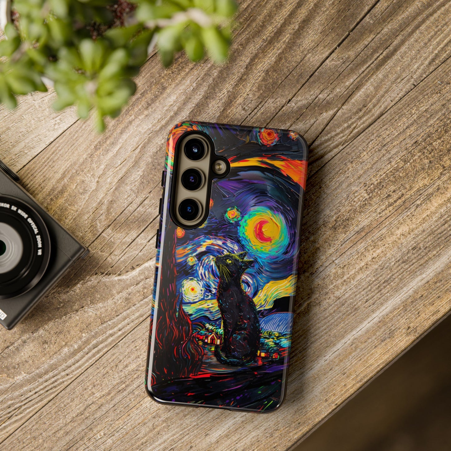 Starry Night Black Cat Van Gogh Painting Art Phone Case