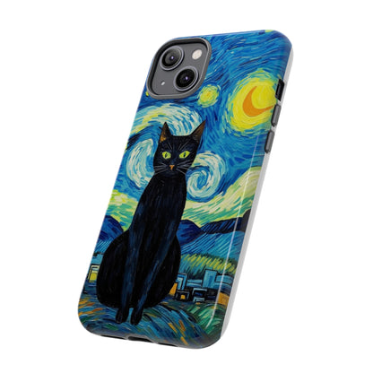 Starry Night Van Gogh Black Cat iPhone, Samsung Galaxy, Google Pixel  Case | Embrace Artistic Whimsy and Feline Charm