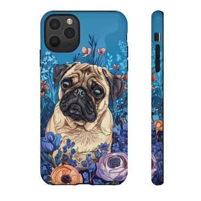 Cute Pug Dog Blue Floral Design Phone Case