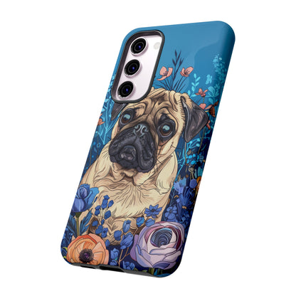 Cute Pug Dog Blue Floral Design Phone Case