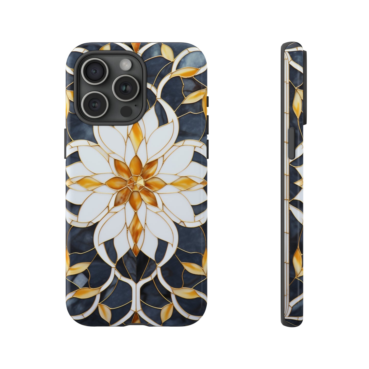 Art Deco Floral Gold & Blue Mosaic