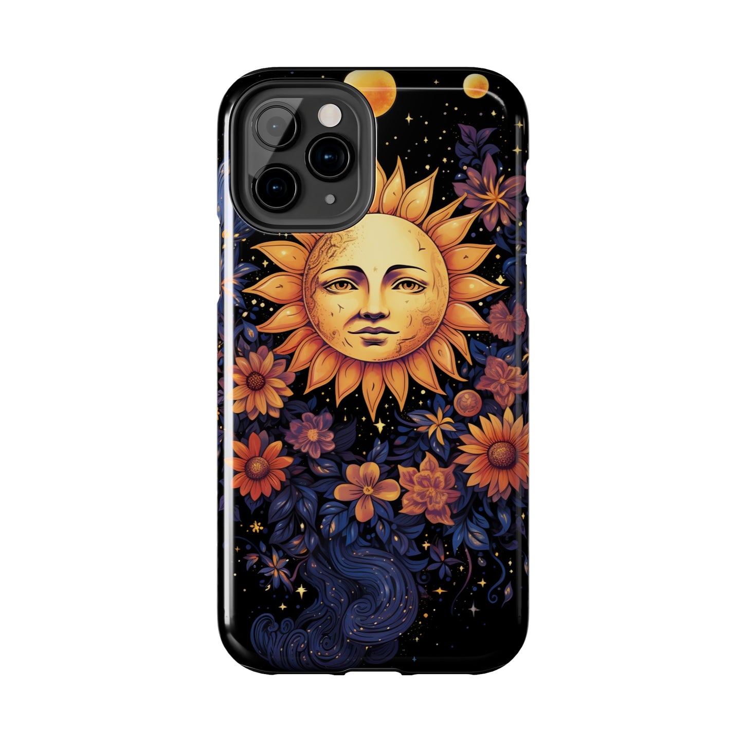 Cosmic Blooms: Floral Sun, Moon & Stars iPhone Case - Where Celestial Meets Botanical