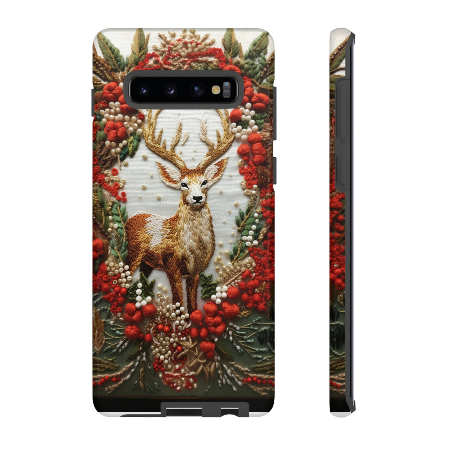 Embroidery Christmas Deer Floral Phone Case