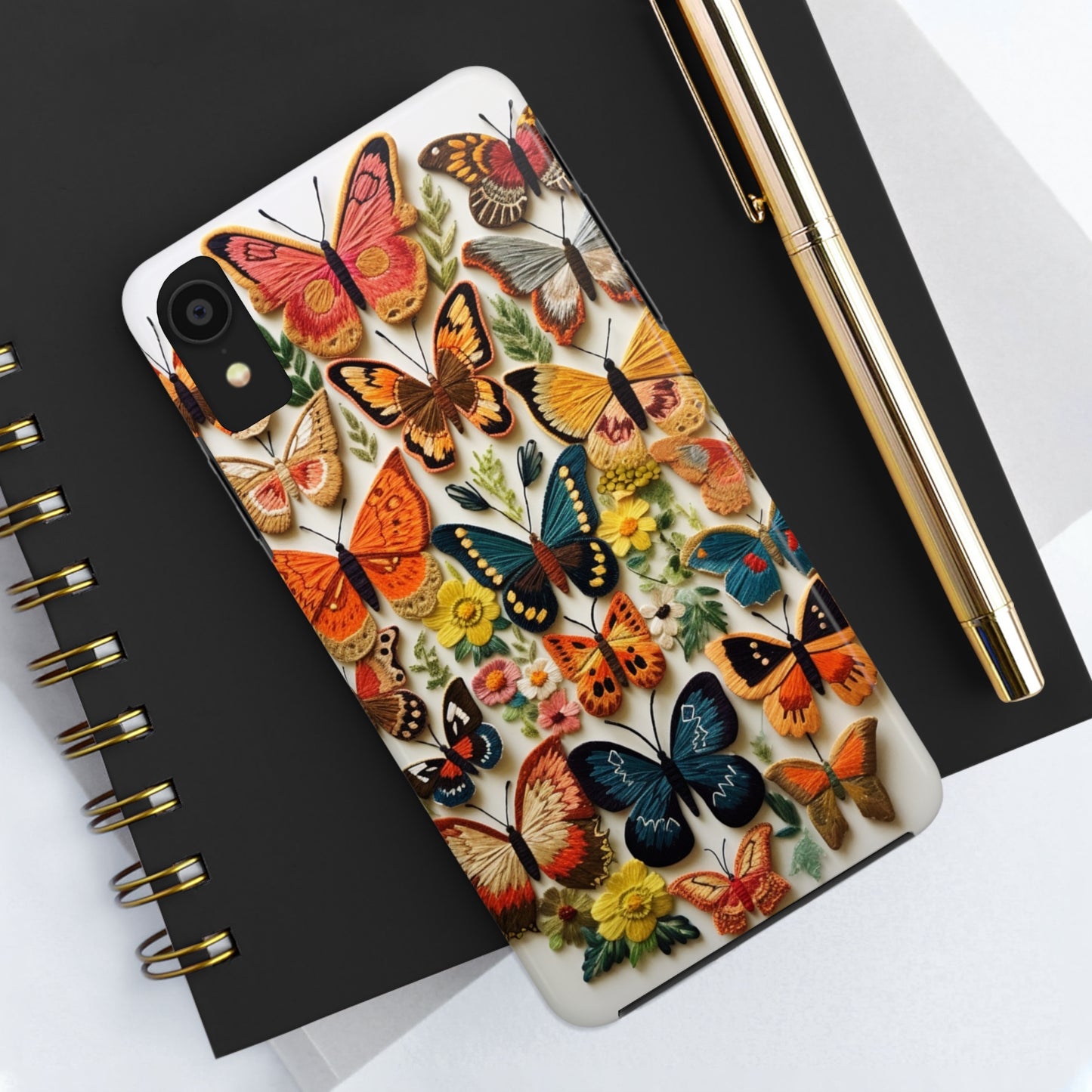 Embroidery Butterflies iPhone Case | Whimsical Elegance and Nature's Beauty in Handcrafted Detail